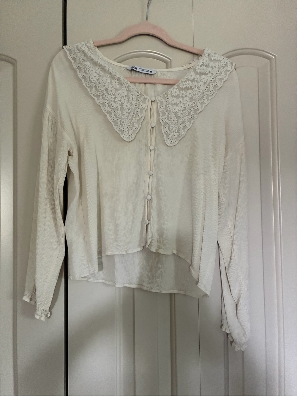Zara Cream Floral Lace Detail Top